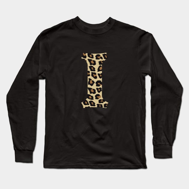 Letter I Leopard Cheetah Monogram Initial Long Sleeve T-Shirt by squeakyricardo